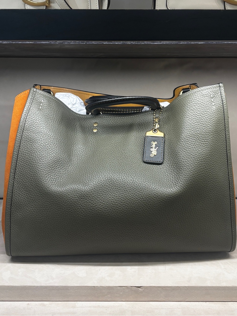 NWT Coach Rogue 39 Two-Tone Olive Green and Orange Gusset - Picture 6 of 6